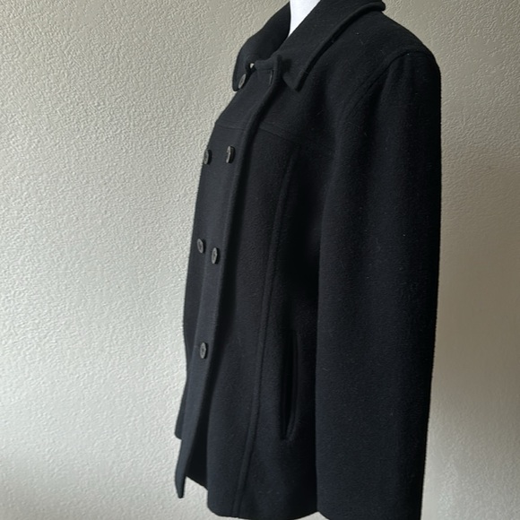 Kristen Blake Button Down Black Pea Coat Size Small 100% Wool - Picture 2 of 6